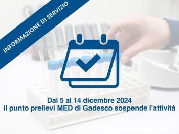 attività sospesa per il punto prelievi med dal 5 al 14 dicembre 2024