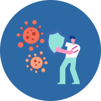 Immagine di un uomo con scudo che si protegge da virus